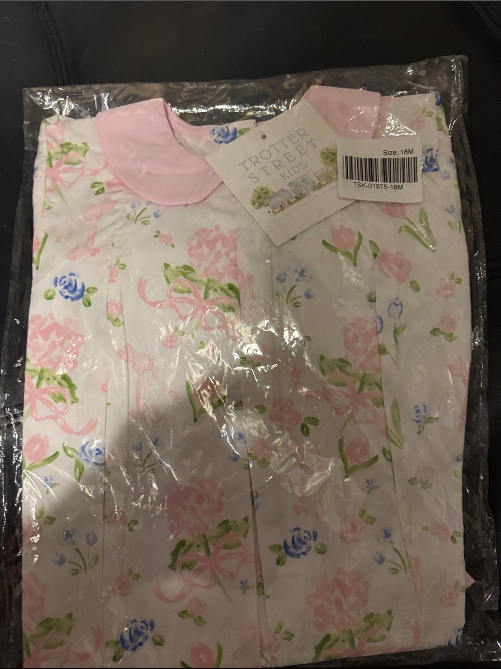 Trotters Pink, White & Blue Floral Cotton 2 pc dress set